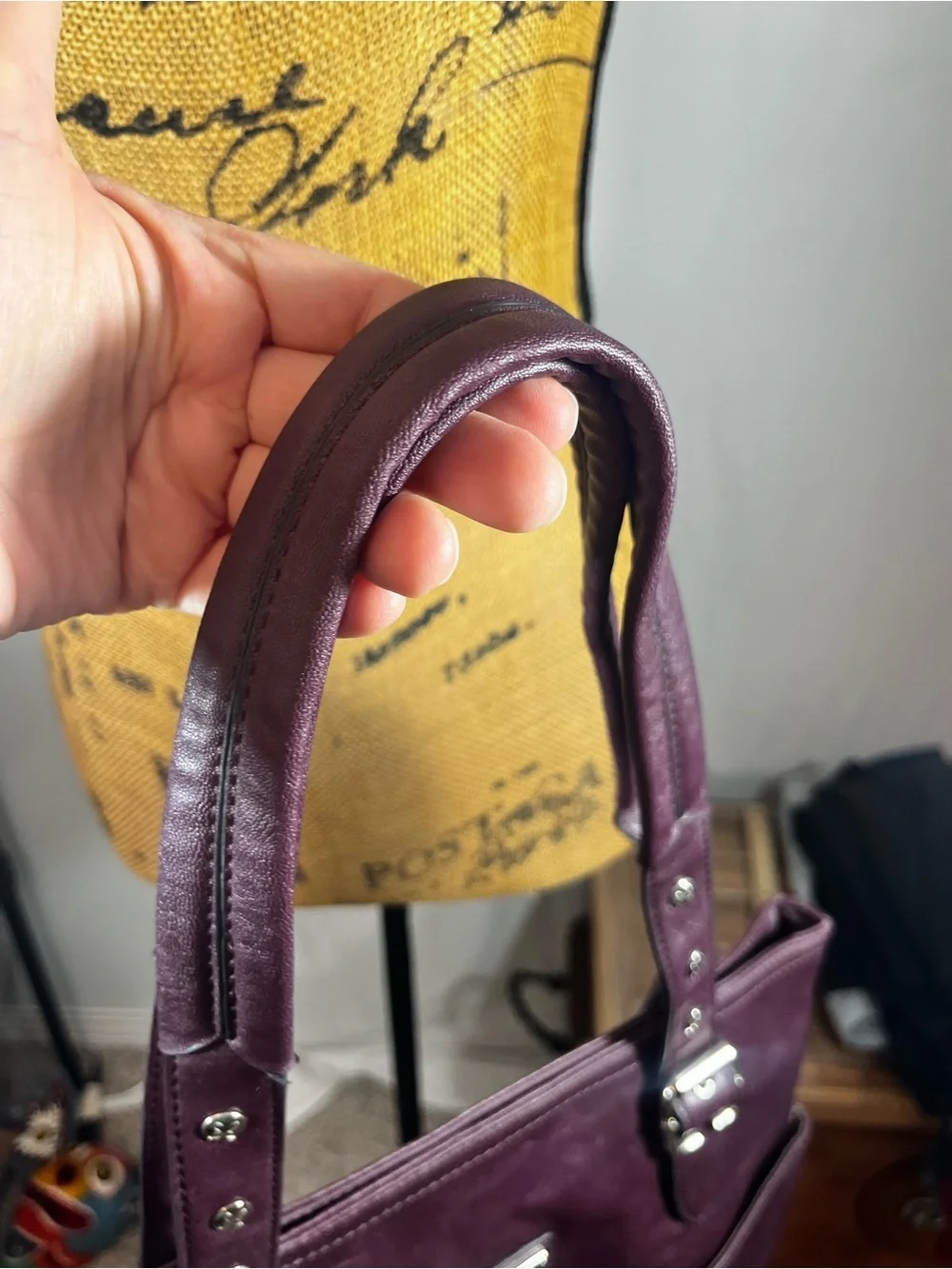 Relic Leather Tote Bag in Deep Plum with silver hardware